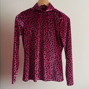 ESQUALO Pink and Black Leopard Print Long Sleeve Mock Neck Top